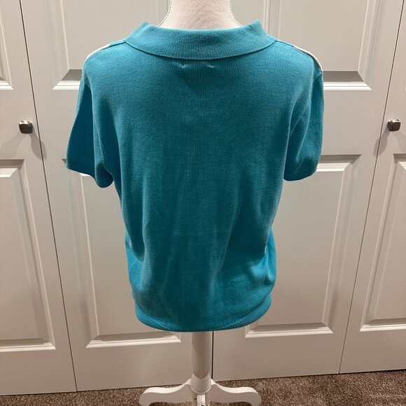 NWT Westbound Large 100% Cotton Sky Blue Argyle short-sleeve polo sweater - Picture 2 of 2